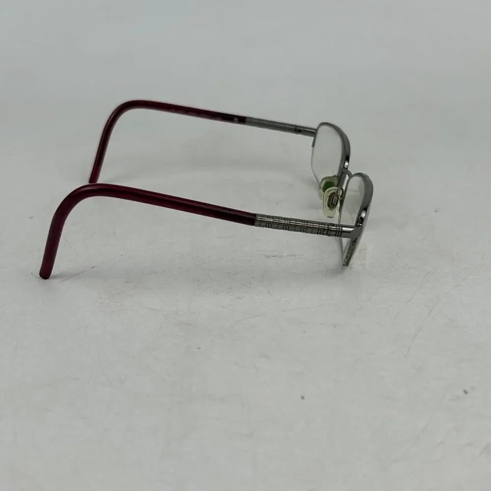 Burberry B1157 1003 Eyeglasses Frame Womens Silver Burgundy Half Rim 52-17-135mm